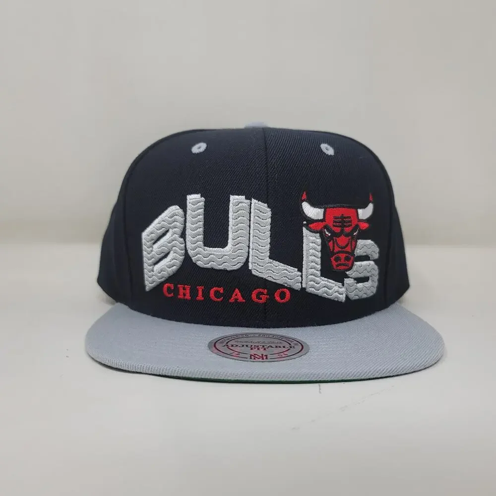 🆕 Mitchell & Ness NBA Chicago Bulls The Wave Snapback Hat Black Gray